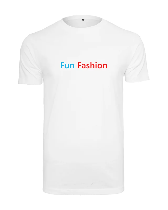 Camiseta blanca con el logo de Fun Fashion. DTF a todo color en el pecho (simulación)