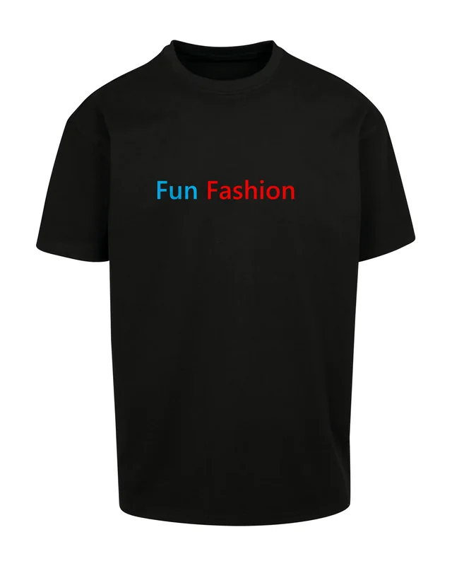Camiseta negra oversize con el logo de Fun Fashion (simulación)
