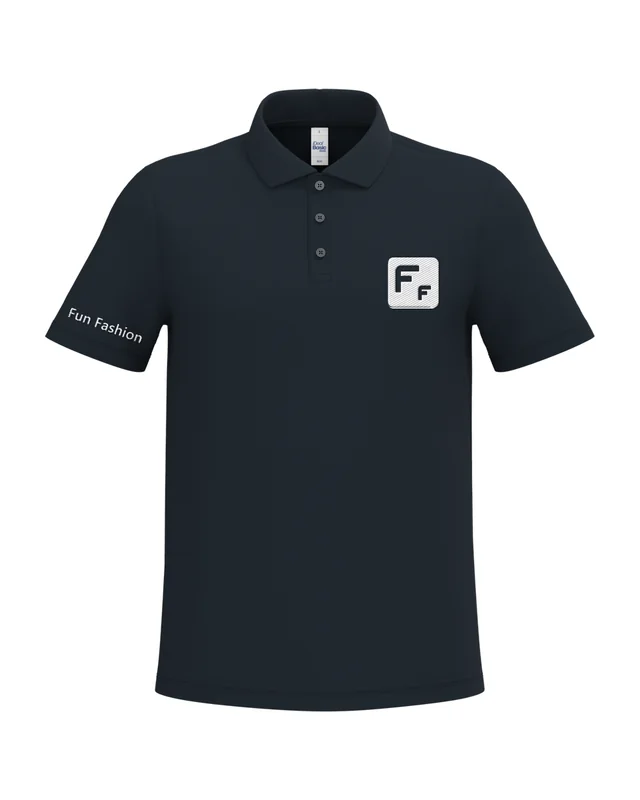 Polo azul marino con el logo de Fun Fashion (simulación)