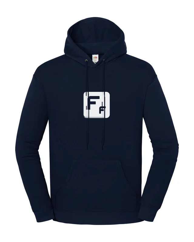 Sudadera azul marino con el logo de Fun Fashion. Serigrafía en el pecho (simulación)